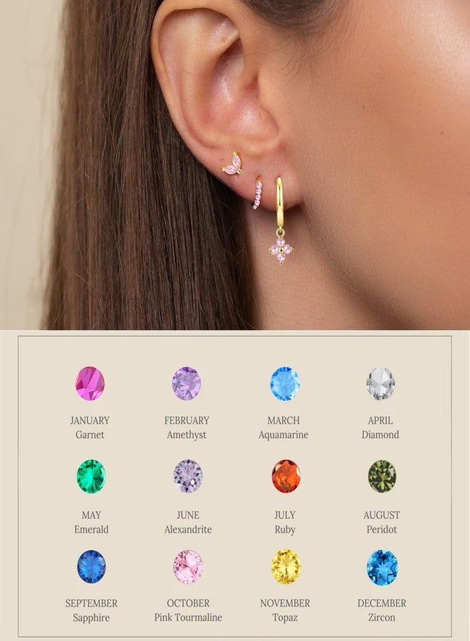 MOZAKA 3 Pairs Dainty Gold Birthstone Earrings Set for Multiple Piercing 14k Gold Plated Hypoallergenic Cartilage Small Hoop Stud Earrings Set for Women Birthday Gifts (OCTOBER Pink Tourmaline) - Image 5